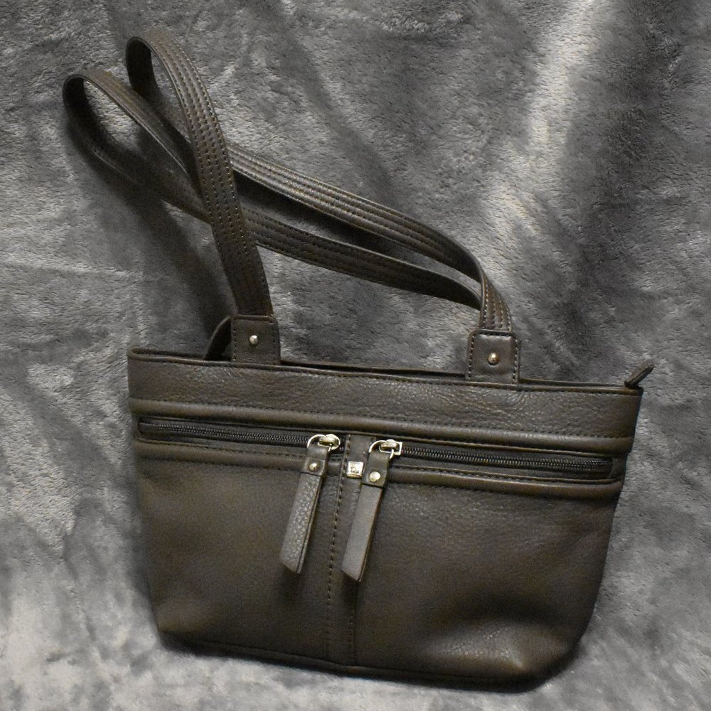 Stone Mountain Taupe Gray Pebbled Leather Shoulder Bag